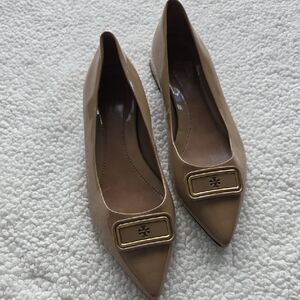 Tory Burch Brown Pointed Flats with Gold Accent Size 10